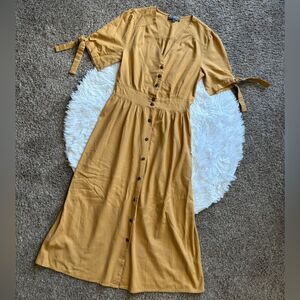 J‎ Gee Dress Linen Rayon Button Down Mustard Womens Size Small
